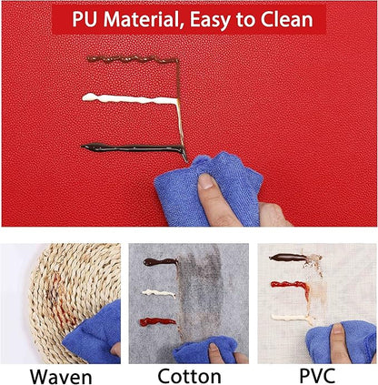 Jovono Wipeable Leather Table Mats, Waterproof Heat-Resistant, Easy to Clean, Set of 6, Red