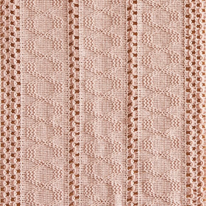 Macrame Style Boho Table Runner, 12x60 Inch Light Pink | Woven Boho Table Runner - Image 6