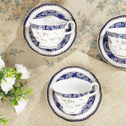 fanquare Bone China Tea Sets for Adults, 21-Piece Blue Lace and Roses Porcelain - Image 5