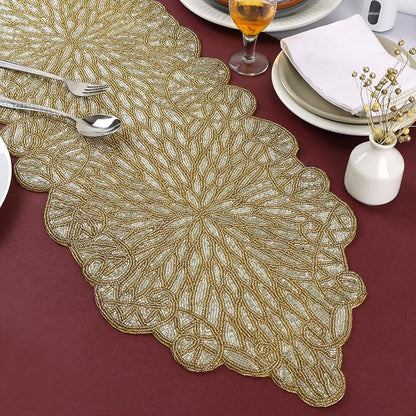 Hand Beaded Table Runner 13 x 36 Inch, Decorative Glass Bead Table Runner - Image 3