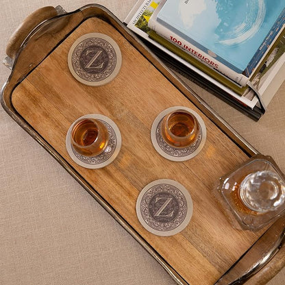 Thirstystone Monogram Round Natural Sandstone Coaster 4 Pack | 4" Diameter - Image 2