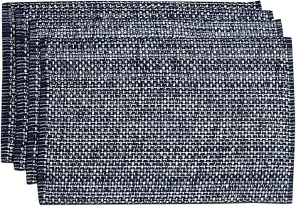 Sweet Home Collection 100% Cotton Placemats for Dining Room Rectangle Two Tone Woven Fabric 13" x 19" Soft Durable Table Mat Set, Set of 4, Navy
