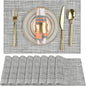 SLKQG Gray Placemats Set of 8 - Easy Clean Washable Vinyl Placemats - Wipeable Heat Resistant Table Mats for Dining Table - 17.7x11.8 Inch (8, Gray Black White)