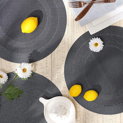 DII PVC Tabletop Collection Woven Indoor/Outdoor, Round Placemat Set, Stonewash - Image 2