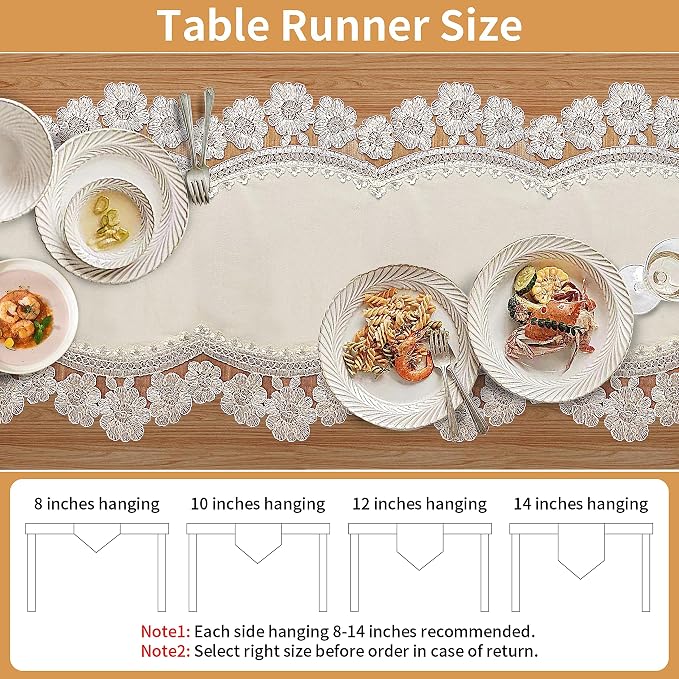 Elegant Vintage Lace Table Runner 36 inches Long Beige Gold - Image 6
