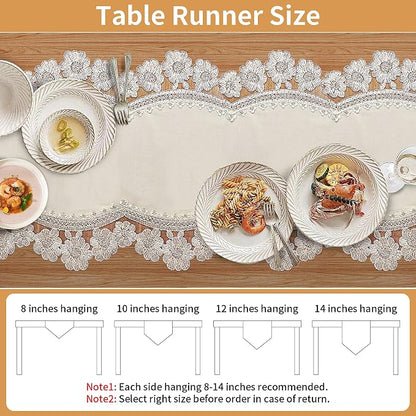 Elegant Vintage Lace Table Runner 36 inches Long Beige Gold - Image 6