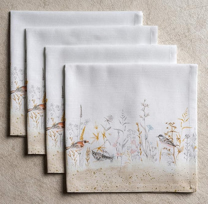 Maison d' Hermine Cloth Napkins Set of 4 100% Cotton Everyday Reusable Square Napkins Cloth Washable Dinner Wedding Valentines Day Decorations Spring/Summer (Meadow Florals - Beige, 20" x 20")