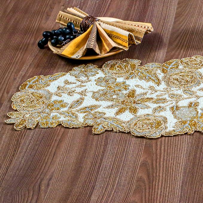 Beaded Table Runner Decore 36 inches Long Christmas Snowflake Coastal Shell - Image 2