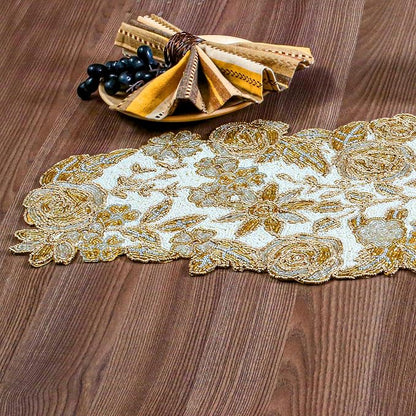 Beaded Table Runner Decore 36 inches Long Christmas Snowflake Coastal Shell - Image 2