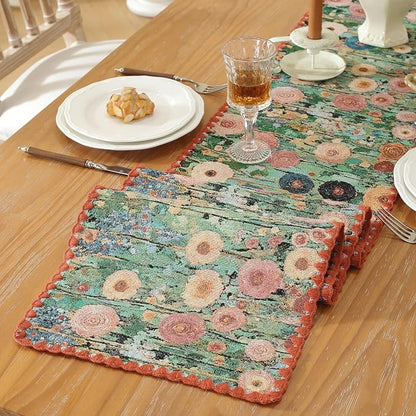 Monet Garden Style Peony Table Runner Terracotta 12 x 71 Inch | Floral Jacquard by HomeyHo