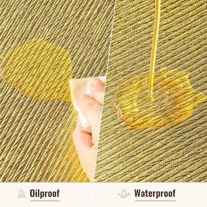 Jovono 15" Faux Leather Big Round Placemats Set of 4 - Washable Heat Resistant Non-Slip Dining Table Mats with Fabric Texture for Kitchen Home Party Wedding Decor, Gold