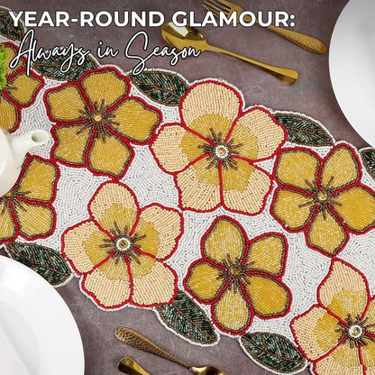 Beaded Table Runner, 13x36 | 85% glass beads, 15% polyester, cotton backing - Image 4
