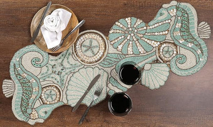 Beaded Table Runner 13x36 Coastal Sea Shell Premium Glass Beads & Polyester - Image 3