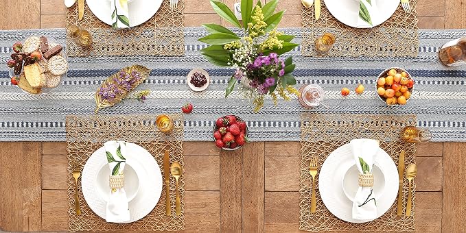 DII Farmhouse Braided Stripe Table Runner Collection, French Blue - Image 7