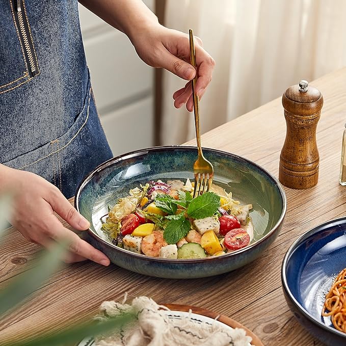 Transmutation Glaze Serving Pasta Bowl, 10 inch Ceramic Wide Salad Bowls - Image 6