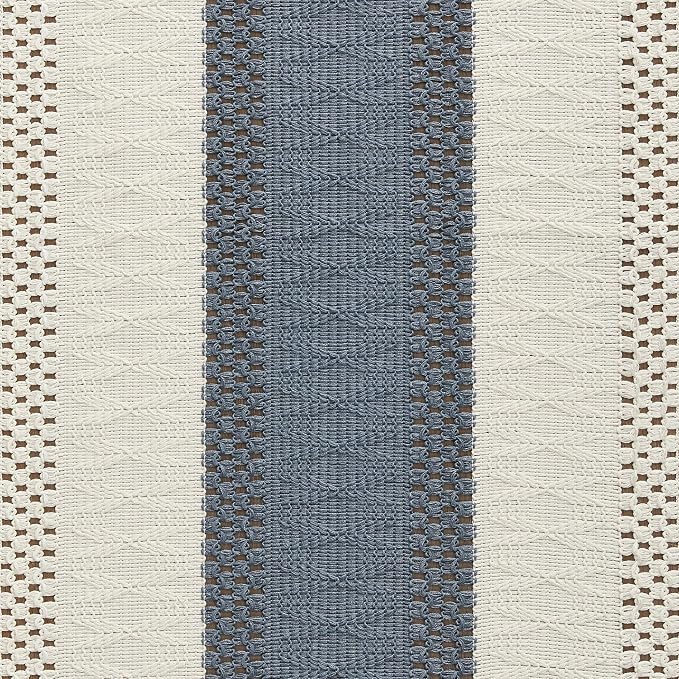 Macrame Style Bicolor Stitching Table Runner 14x60in Navy | Woven Boho Table - Image 6