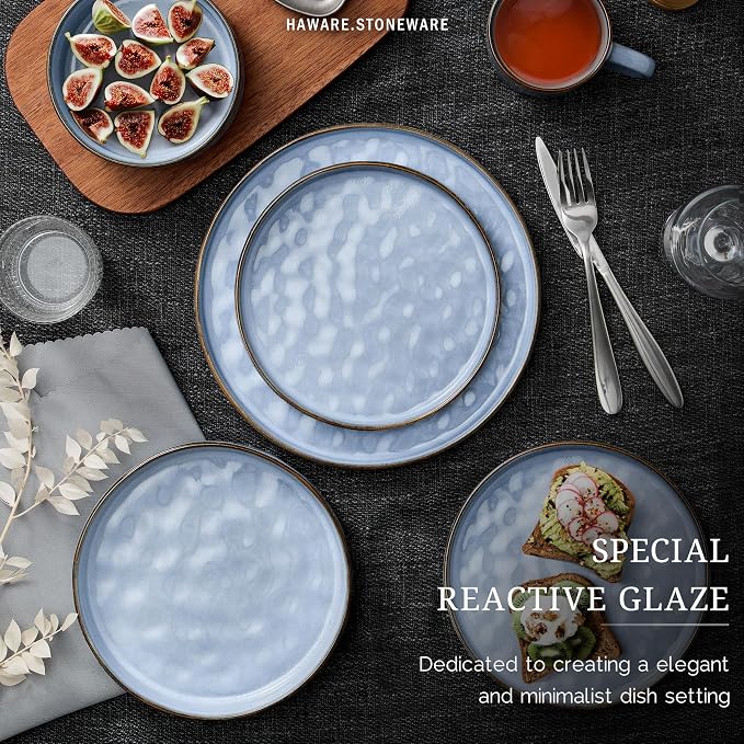 HaWare Dinnerware Sets, 6-Piece Plates and Bowls Set, Stoneware Dish Set - Image 3