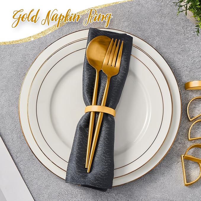 APTWOW Gold Napkin Rings Set of 12, Semicircle Metal Gold Napkin Holder Buckles - Image 5