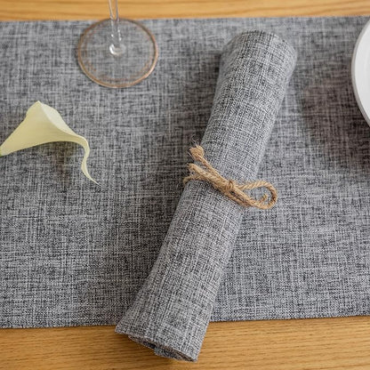Demetex Grey Textured Linen Placemats Set of 8 Classic Place Mats Heat Resistant Cloth Table Placemat for Dinner Gathering Buffet, 13x19 inch, Ash Grey