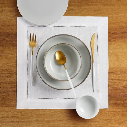 Solino Home Square Placemats Set of 4-100% Pure Linen White Cloth Placemats 14 x 14 Inch - Classic Hemstitch, Machine Washable Place Mats for Winter, Spring, Easter, Valentines
