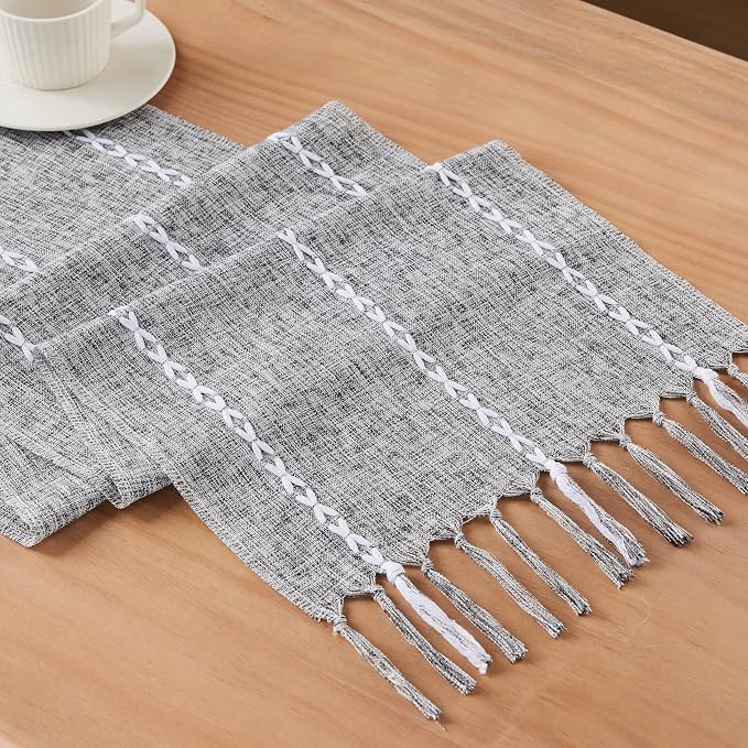 Braided Farmhouse Table Runner, Braided Charcoal 13x90 Inch, Cotton Linen Table - Image 7