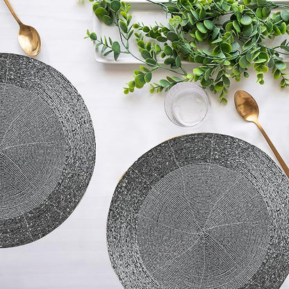 Lightnpro Beaded Placemats Set of 4 - Round Table Chargers - Handmade Rustic Glam Dining Table Mats - Elegant Silver Decorative Placemats for Holidays, Parties & Special Events - 13 Inch Mercury