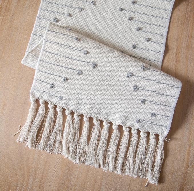 Boho Table Runner 13 x 72 Inch Long Natural Cotton Woven Runner - Image 5
