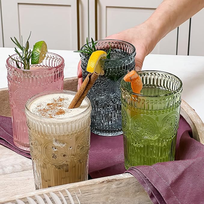 Kate Aspen Vintage Textured Clear Striped Drinking Glasses Set of 6, Ribbed - Image 3