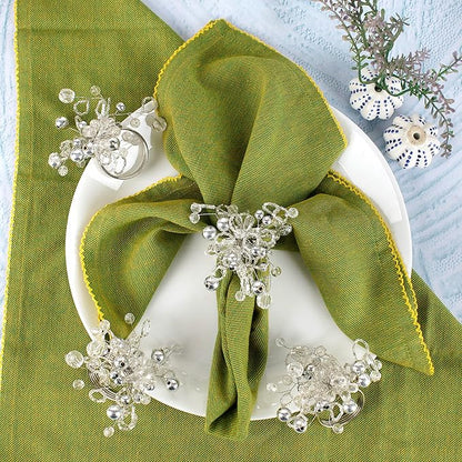 12 Pcs Decorative Beaded Napkin Rings - Elegant Napkin Ring Modern Cloth Napkin Holders for Table Kitchen Dinner Decor Party Wedding Special Occasion Everyday Use (Silver) - ALPHA Living HOME