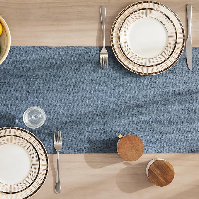Burlap Style Farmhouse Table Runner, 14x36 Inches Blue | Thick Durable Fabric - Image 4