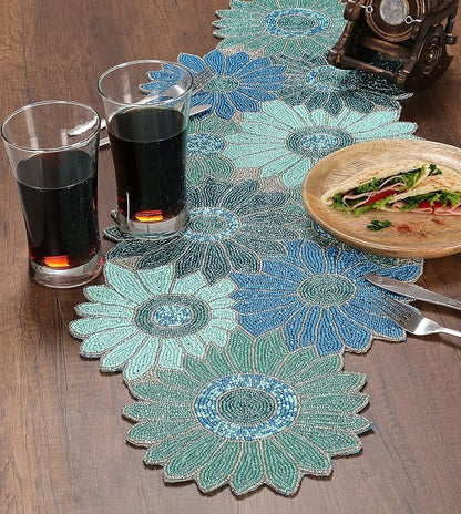 Floral Beaded Table Runner, 13x36 | Glass beads, polyester backing, handcrafted - Image 8
