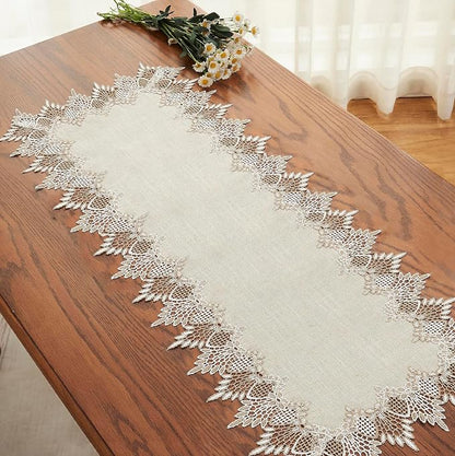 Natural Linen Table Runner 36 inches Beige Lace Coffee Table Runners | French - Image 7