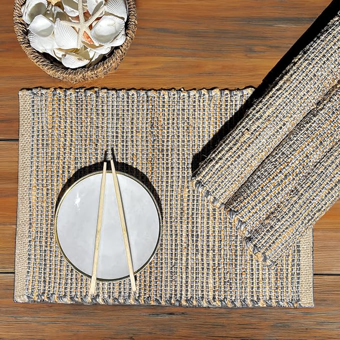 Natural Jute & Grey Placemats, 13x19 Inch Dining Table Placemats - Image 7