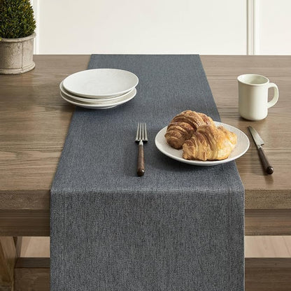 Basic Linen Style Table Runner, 14x48 Inch Charcoal | Mitered Corner Design - Image 5