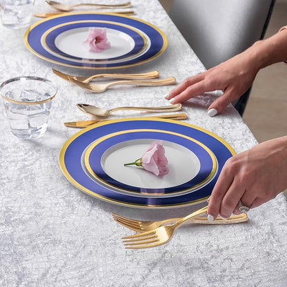 125-Piece White, and Gold Fancy Plastic Plates Disposable - Image 2
