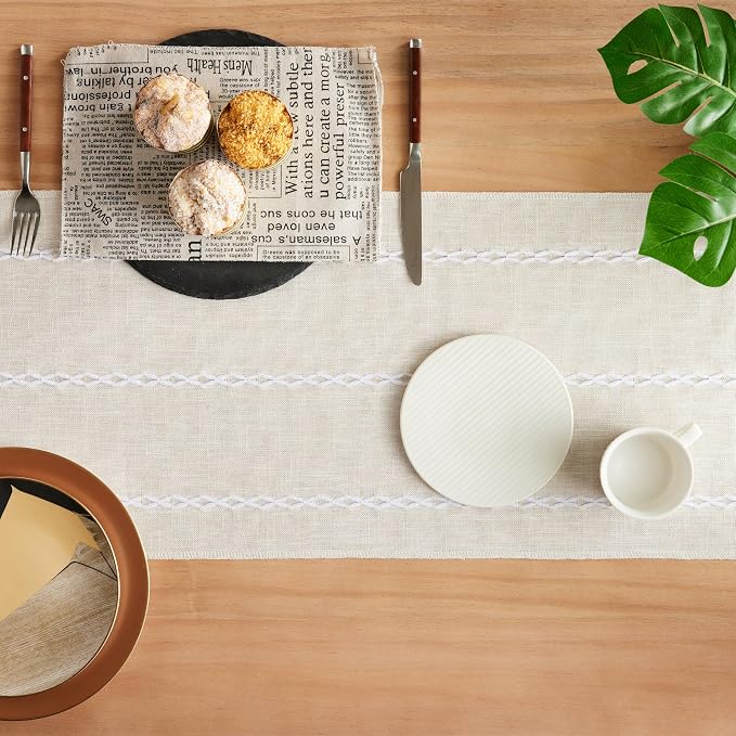 Braided Farmhouse Table Runner, Braided Beige 13x108 Inch, Cotton Linen Table - Image 4
