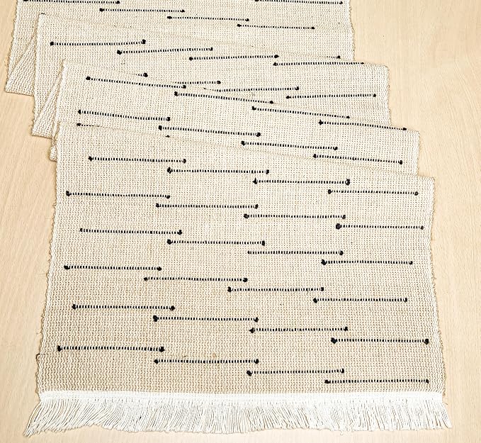 Woven Jute with Ivory/Black Handcrafted Details Decorative Table Runner - Image 4