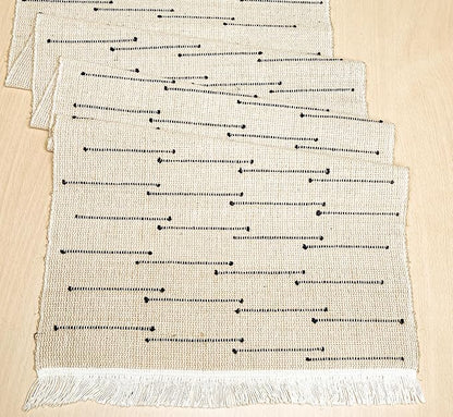 Woven Jute with Ivory/Black Handcrafted Details Decorative Table Runner - Image 4