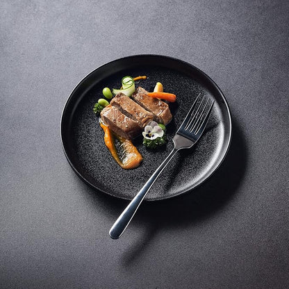 Ceramic Flat Plates Set of 4-8 in - The Dessert, Salad, Appetizer, Small Lunch, etc Plate. Microwave, Oven, and Dishwasher Safe, Scratch Resistant. Kitchen Porcelain Dish-Matte Black