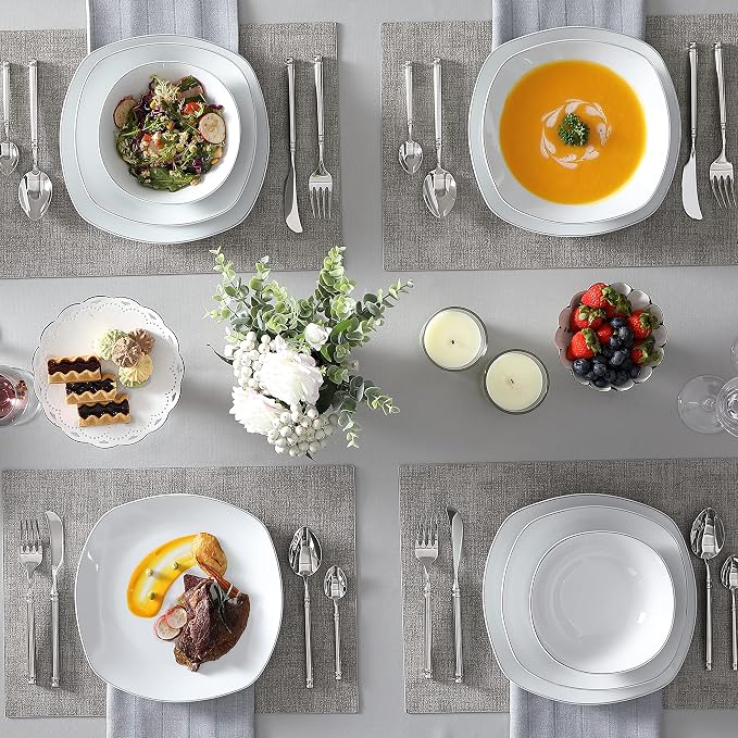 MALACASA Dinnerware Sets, 24 Piece Porcelain Square Dishes, Ceramic Dish Set - Image 7