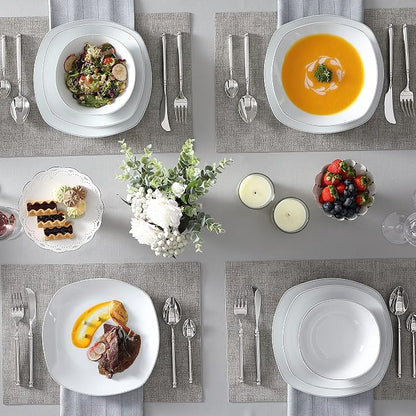 MALACASA Dinnerware Sets, 24 Piece Porcelain Square Dishes, Ceramic Dish Set - Image 7