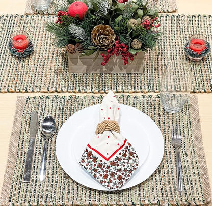 Natural Jute & Green Placemats, 13x19 Inch Dining Table Placemats - Image 7