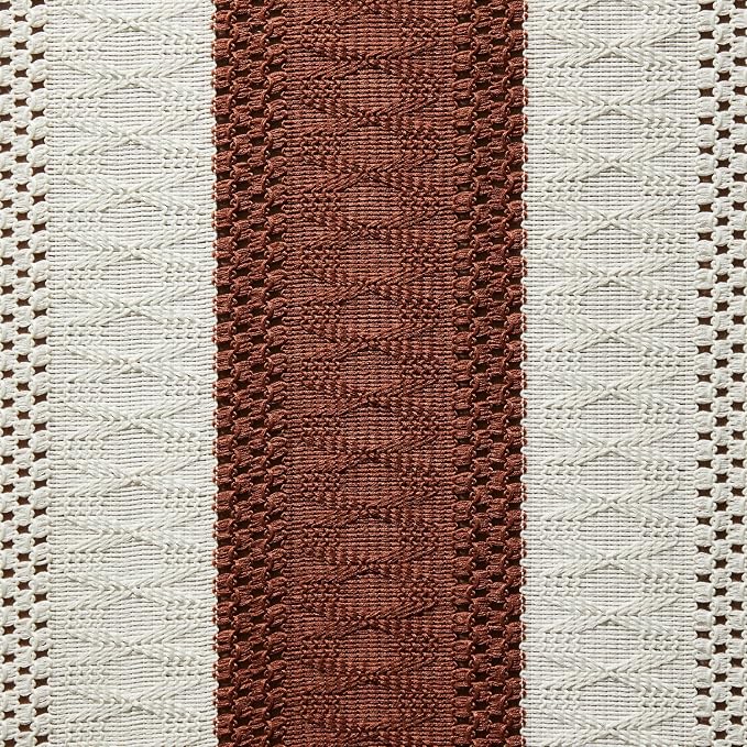 Macrame Style Bicolor Stitching Table Runner 14x108in Terracota | Woven Boho - Image 6