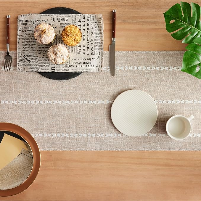 Braided Farmhouse Table Runner, Braided Taupe 13x108 Inch, Cotton Linen Table - Image 4