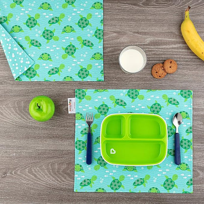 Funkins Reusable Cloth Placemats for Kids & Lunch Boxes | Reusable, Eco-Friendly | 15"x13", 2-ply, Thick, Absorbent, Machine Washable | Set of 2 Placemats (Sea Turtles)