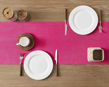 Linen Textured Border Table Runner, 14 x 60 Inch Hot Pink | Mitered Corner - Image 4
