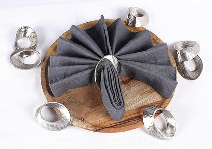 CLEENTABLE Metal Napkin Rings - Mobius Napkin Ring Loop Design - Napkin Ring Holder Set of 12 for Family Dinner, Party, Table, Decorations, Wedding, Banquet, Metallic Adornment (Silver)