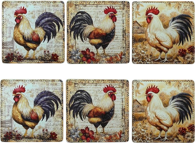Rooster Coasters Square Leather Drinks Coaster Set - Image 2