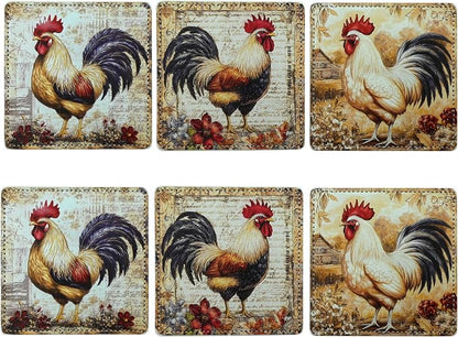 Rooster Coasters Square Leather Drinks Coaster Set - Image 2