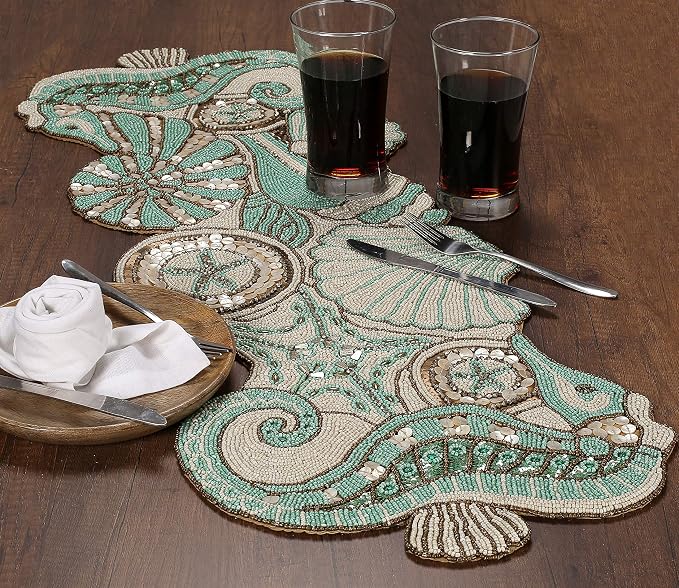 Coastal Beaded Table Runner, glass beads, polyester backing, coastal animal - Image 4